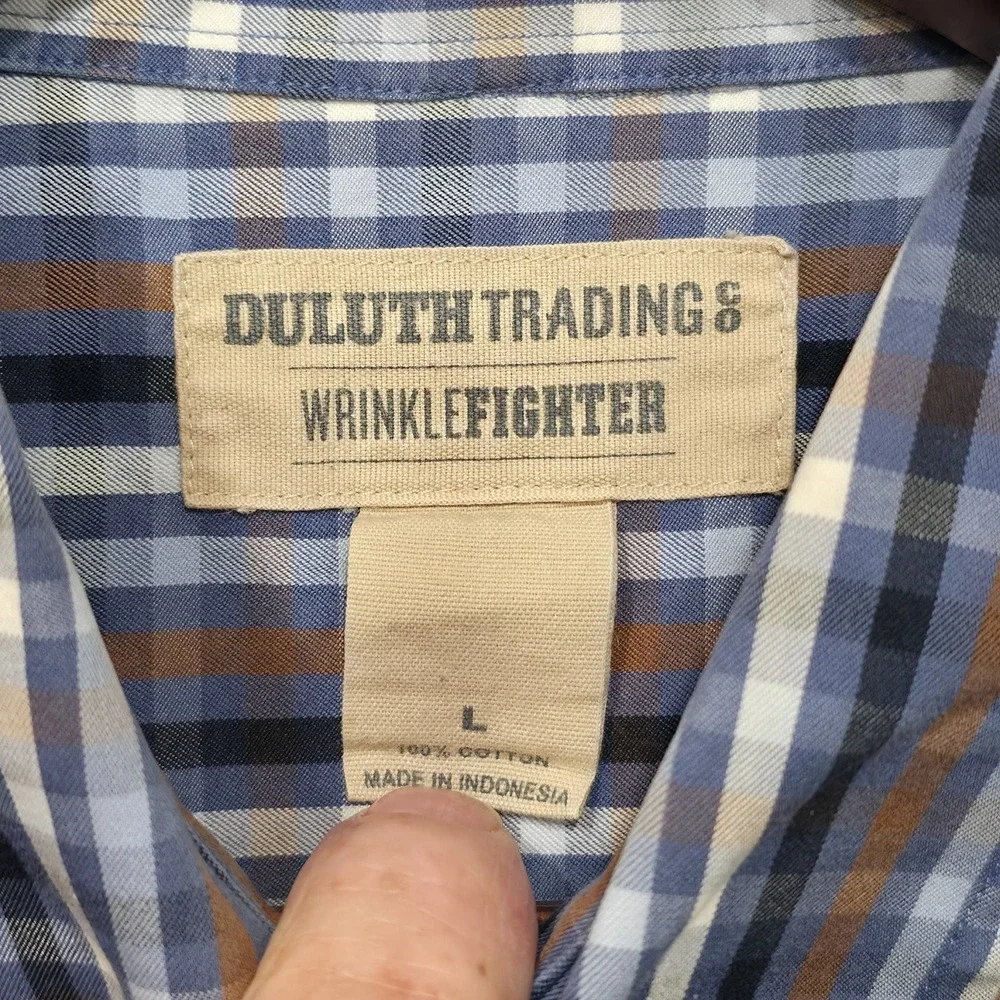 Duluth Trading Wrinkle Fighter Men's Plaid‎ Long Sleeve Button Up Shirt Size L